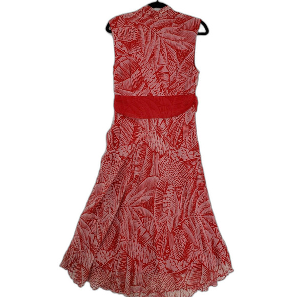 Jonathan Martin Dress Womens 10 Silk Sleeveless Fit Flare Palm Leaf Tie Waist - Picture 3 of 9